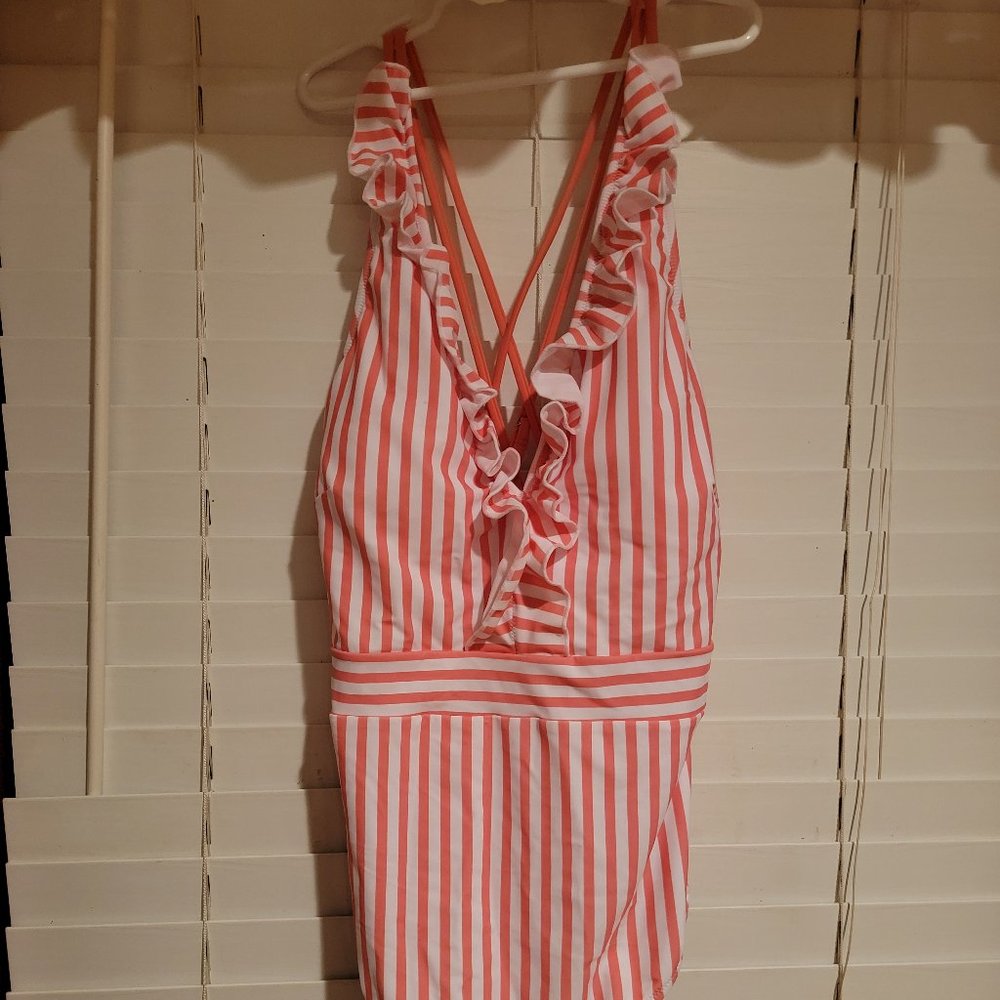 New! Stripped Pink and White Bathing Suite, Size XXL,